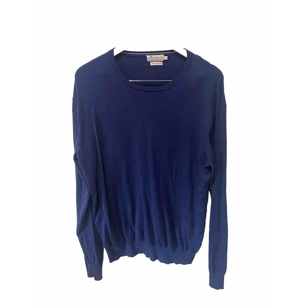 Peter Millar Pullover Crew Neck Silk & Cotton blend Men's Sz L Navy Comfort Golf